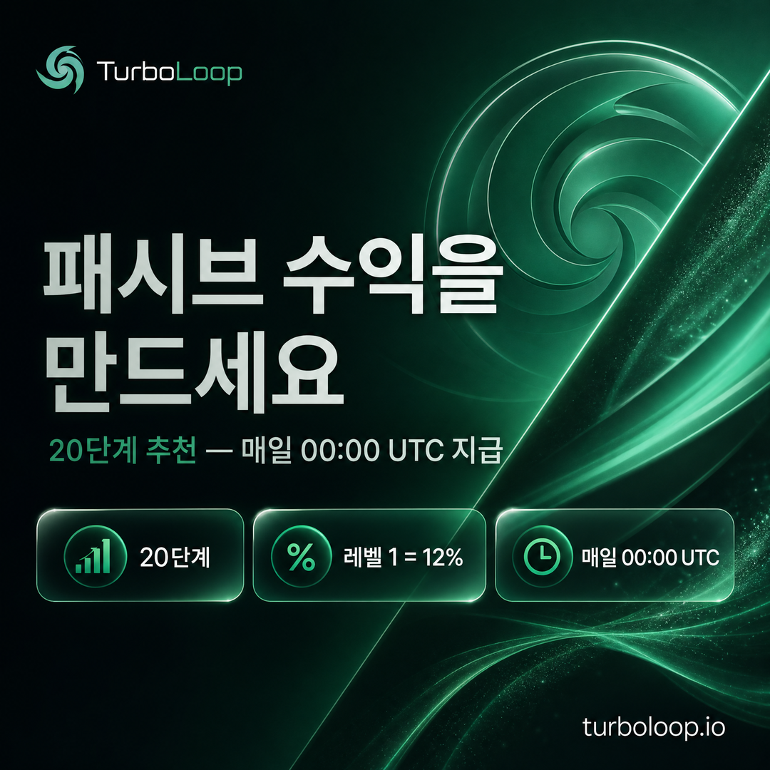TurboLoop Korean market banner — 20-Level Referral — Earn from 20 levels of your network