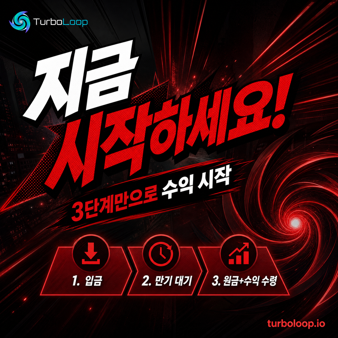 TurboLoop Korean market banner — How It Works — 3-step guide, smart contract