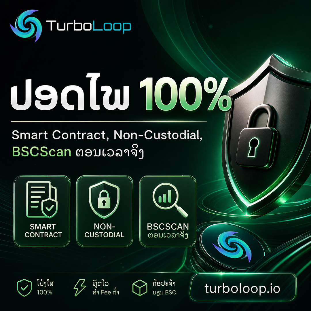 TurboLoop Lao market banner — Trust & Security — Non-custodial, BSCScan verified, immutable