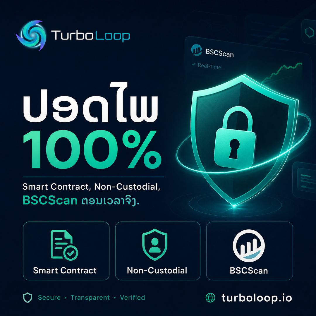 TurboLoop Lao market banner — Trust & Security — Non-custodial, BSCScan verified, immutable