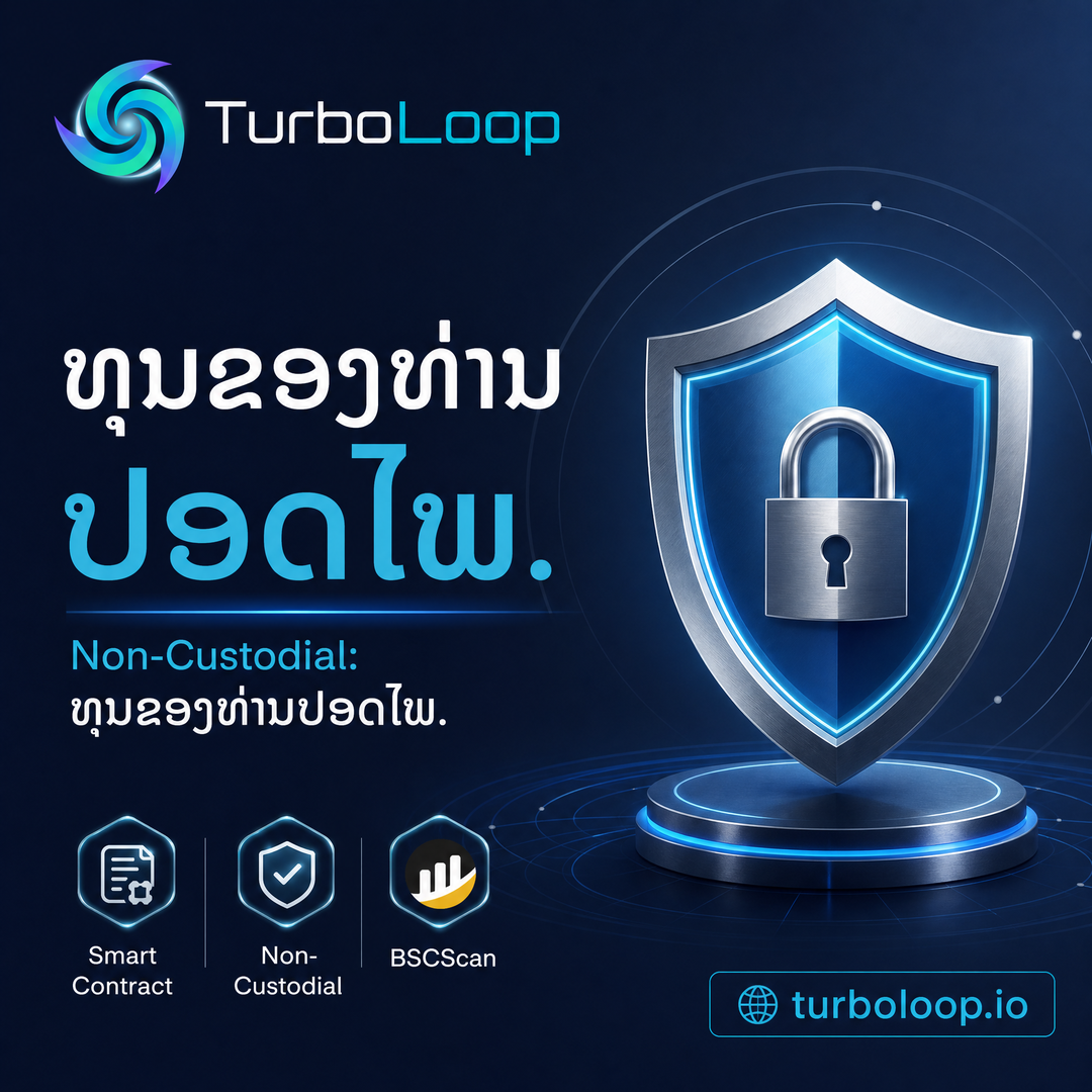 TurboLoop Lao market banner — Trust & Security — Non-custodial, BSCScan verified, immutable