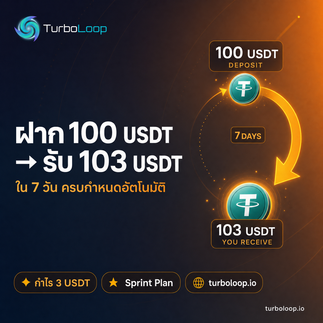 TurboLoop Thai market banner — Sprint Infographic SunsetWarm HeroRight — 7 days, 3% yield at end of term