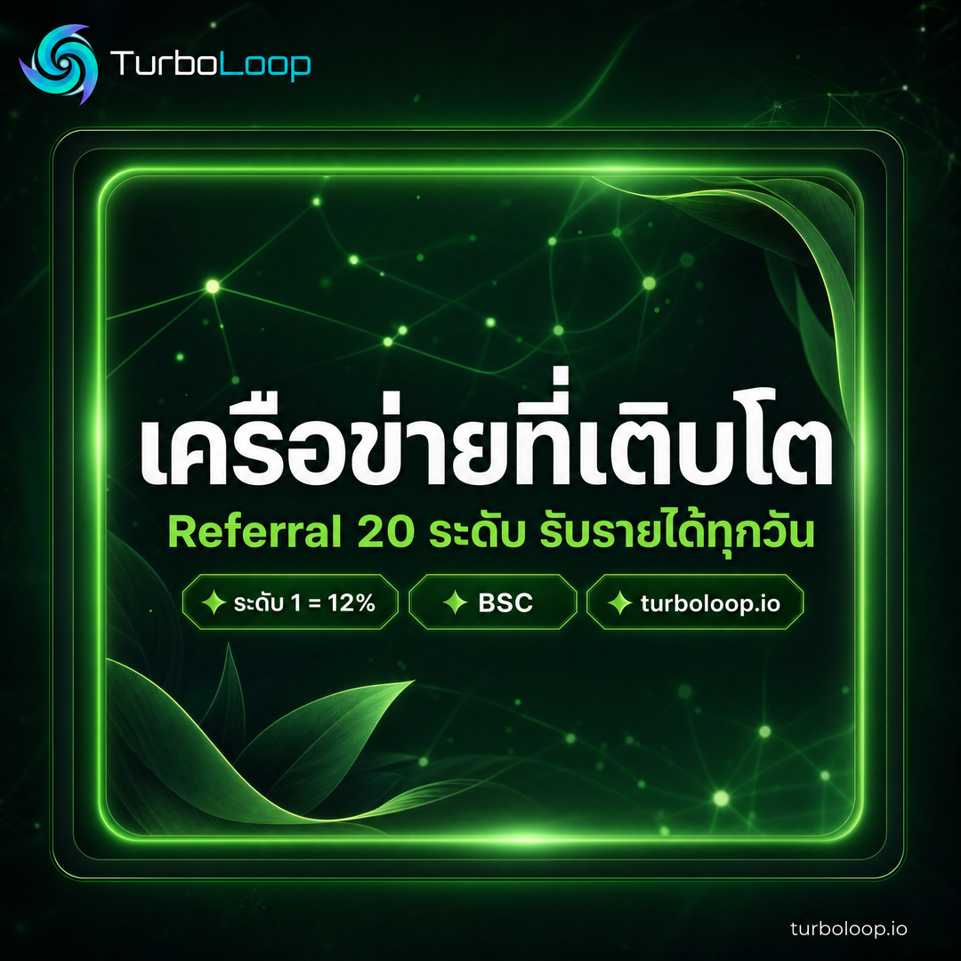 TurboLoop Thai market banner — Referral Abstract ForestGreen FrameInFrame — 20-level referral system, earn daily at 00:00 UTC