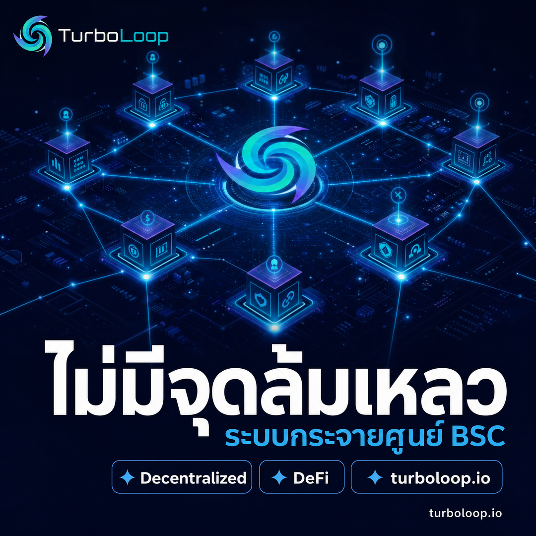 TurboLoop Thai market banner — Trust Illustrative MidnightBlue FullBleed — Renounced contract, on-chain verified, BSC