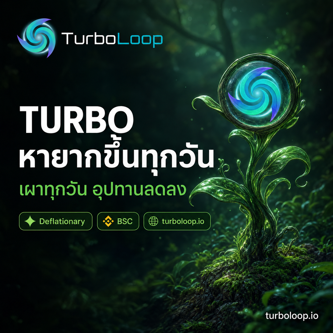 TurboLoop Thai market banner — Token NatureOrganic ForestGreen HeroRight — Daily burn at 14:00 UTC, deflationary token on BSC